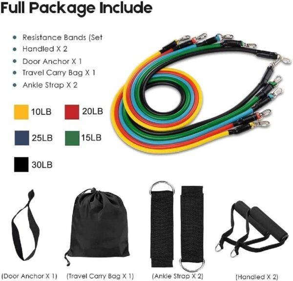 11 Piece Power Resistance Band Set Strength Training Yoga Sports Fitness Band Equipment for Men and Women - Image 5