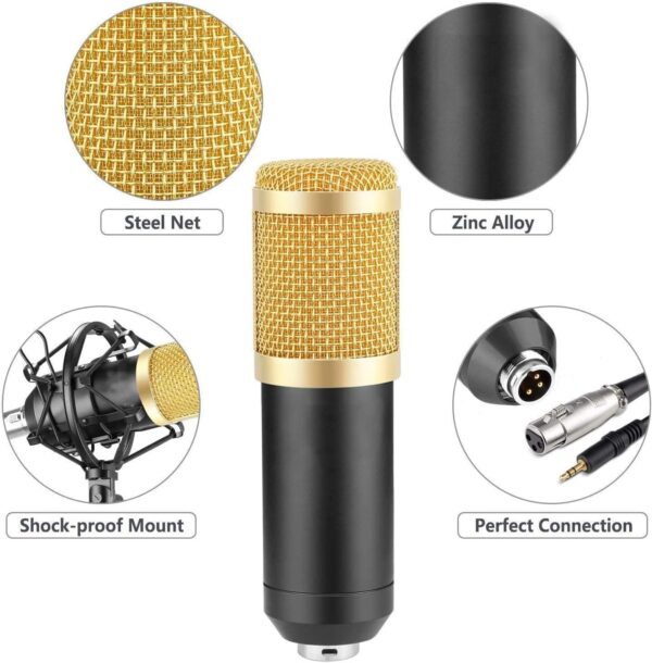 Professional Condenser Microphone - Podcast Mic Set Condenser Microphone With Rechargeable Auxiliary Background For Karaoke Singing, Youtube Recording Mic Set For Youtube | Mic Kit - Image 5