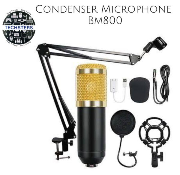 Professional Condenser Microphone Set High-quality metal condenser mic with USB power and cardioid pickup for clear voice recording. Durable, wear-resistant design with adjustable gain, universal compatibility, and easy plug-and-play setup. Perfect for podcasts, karaoke, YouTube, and studio-quality audio.
